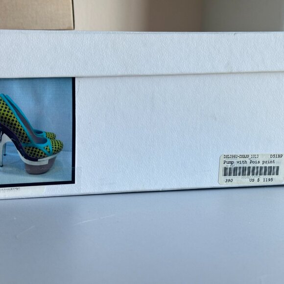 Versace 2010 Pois Print Pump - Yellow Teal Platform Metal Heels 39 - RARE - Picture 13 of 14